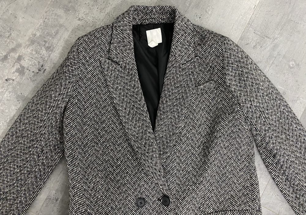 Żakiet jodełka czarno biały H&M m-l