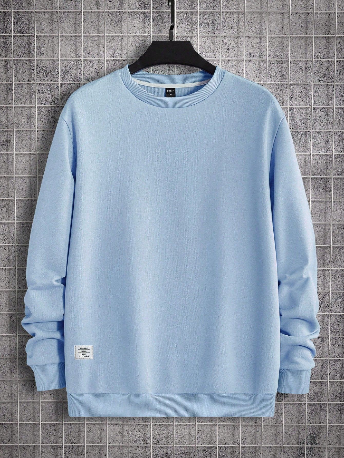 Bluza Męska Basic Luźna Prosta Niebieska Casual Shein L