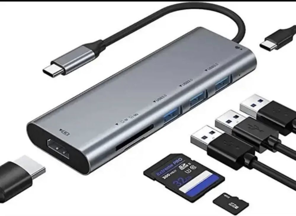 Flyland концентратор USB Type C 7-в-1 USB 3.0 SD/Micro SD, 4K HDMI PD