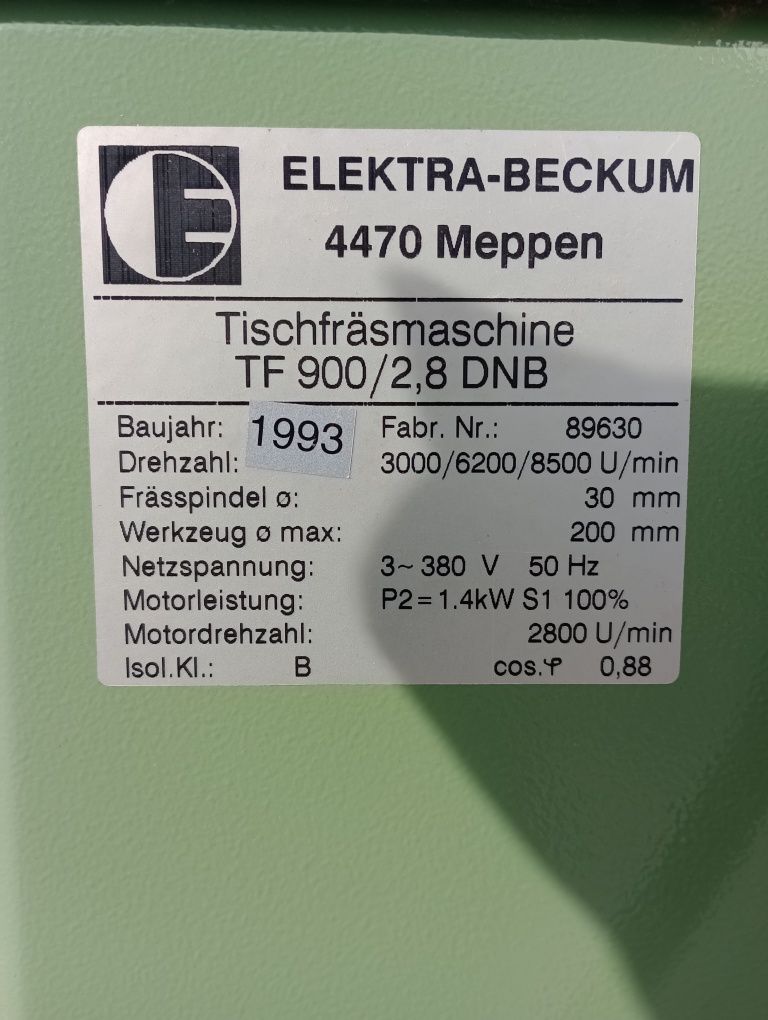 frezarka dolnowrzecionowa Elektra Beckum TF 900, stan idealny