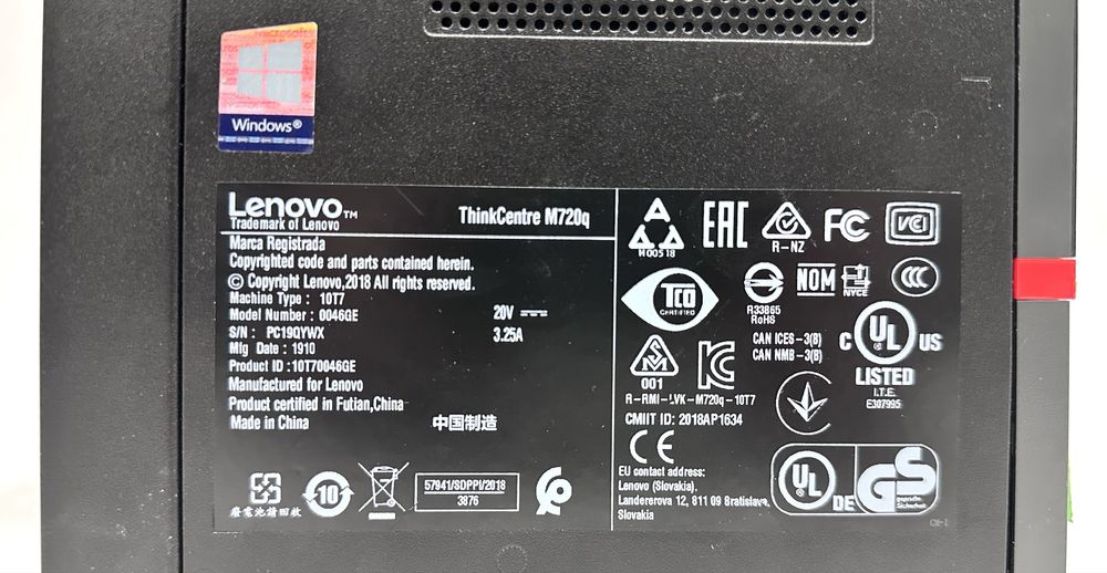 Компʼютер Lenovo m720q Tiny i3-8100T 8GB DDR4/128GB NVME Wi-Fi