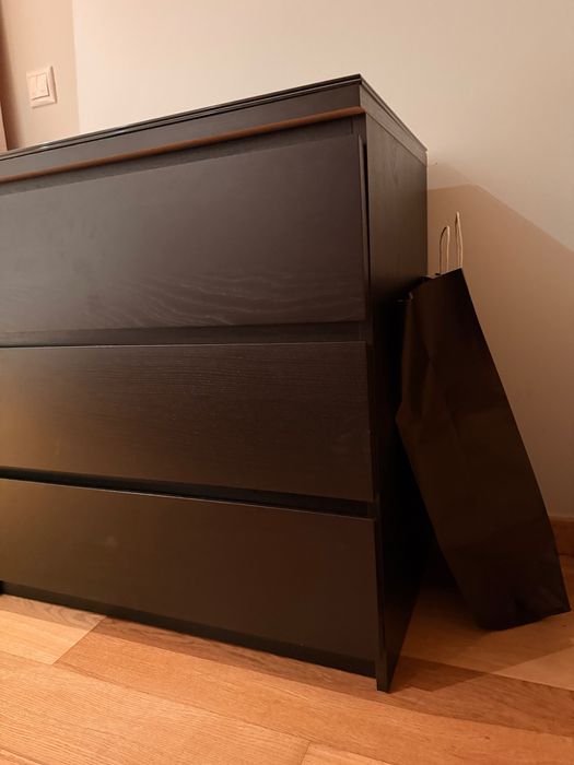 Cómoda MALM IKEA de 3 gavetas (preto-castanho)