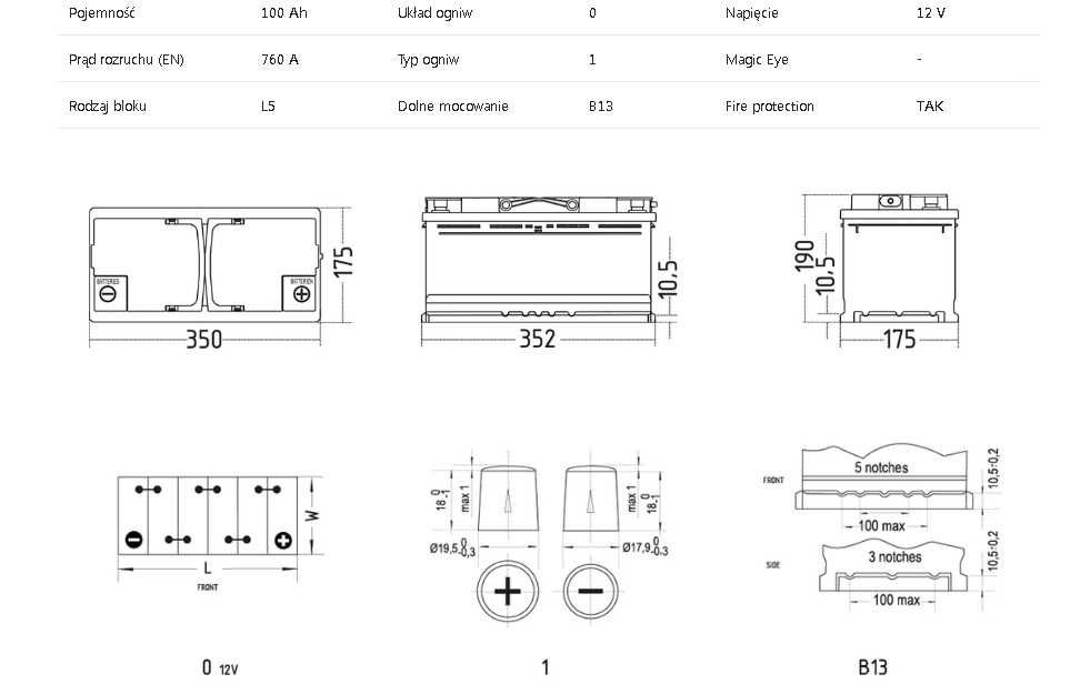 Akumulator rozruchowy NOWY ZAP 12V 100 AH 760 A  prawy+ 2 LATA GW