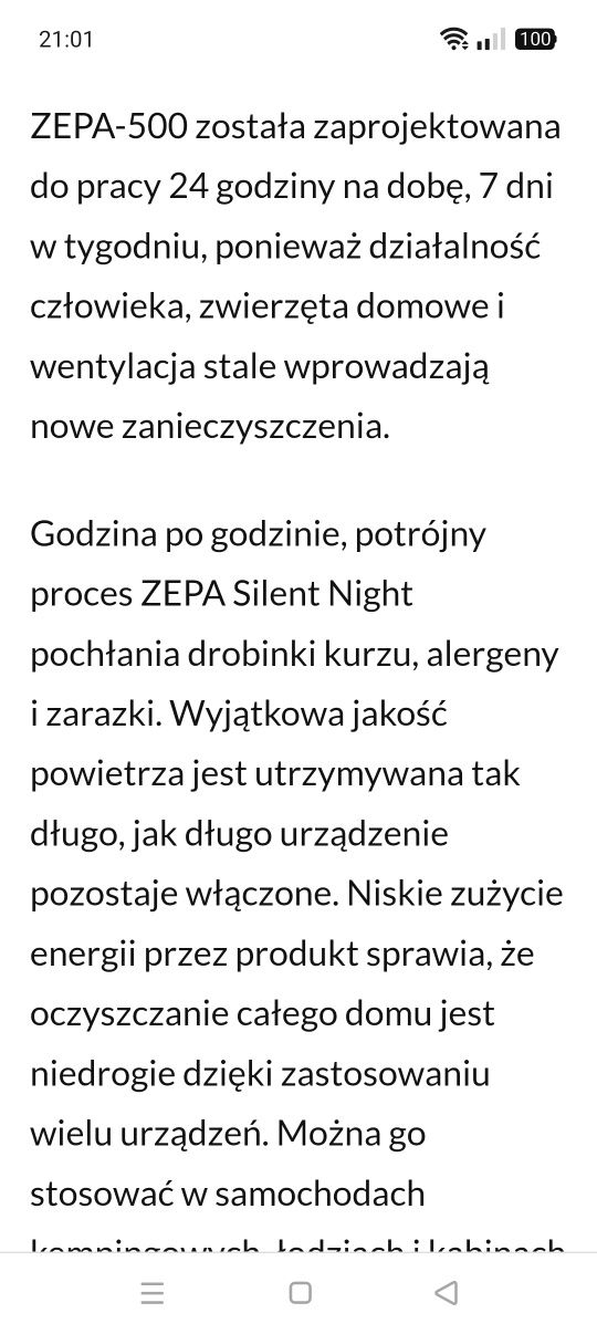 Okazja.Sprawny  bezwentylatorowy oczyszczacz  powietrza Silent Night