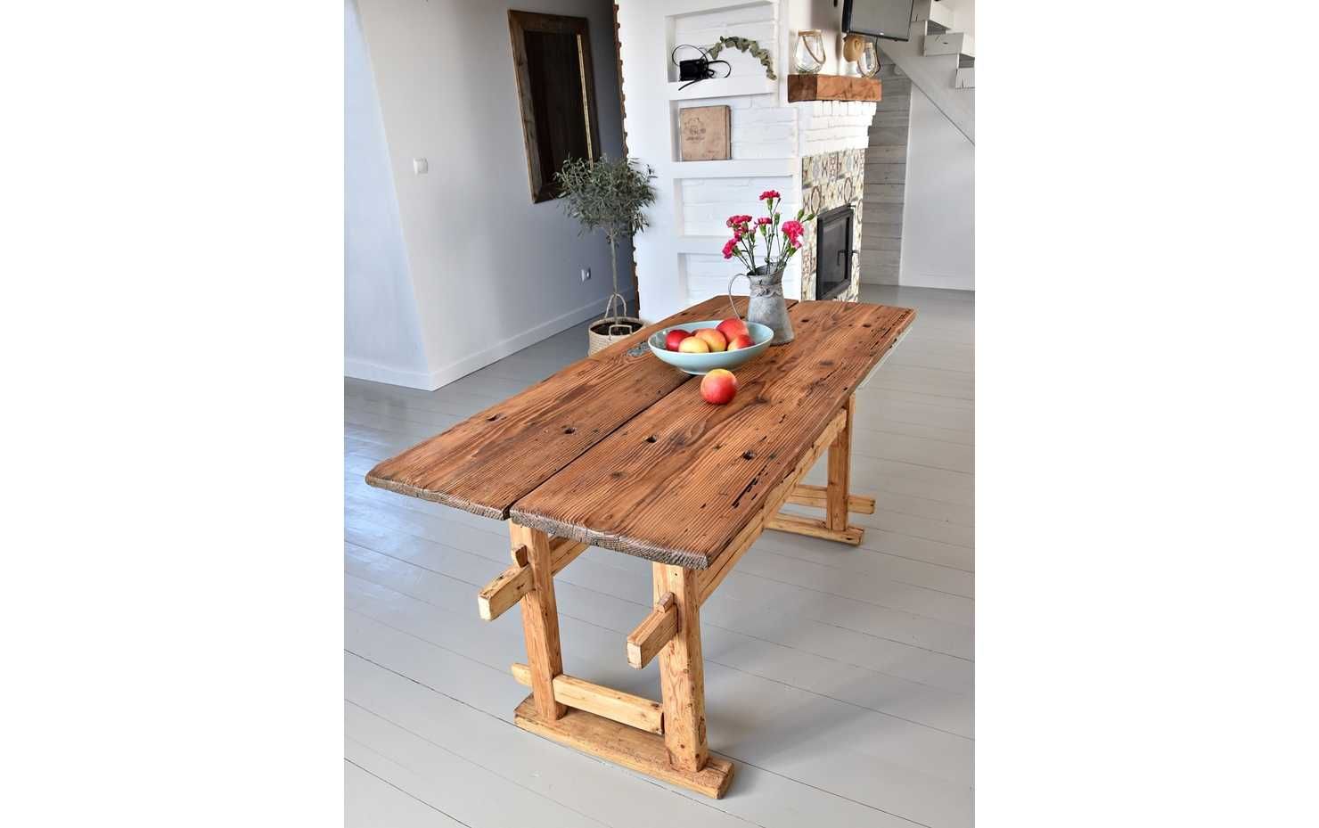 Stół ze starego drewna boho Rustykalna wyspa kuchenna stare drewno