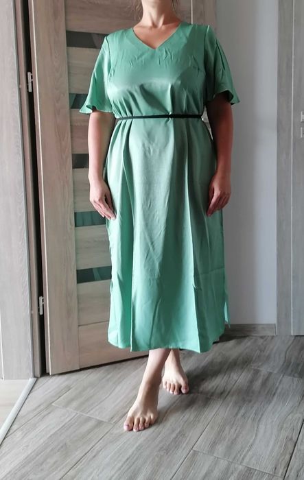Nowa elegancka sukienka midi satyna 42 44 wiskoza