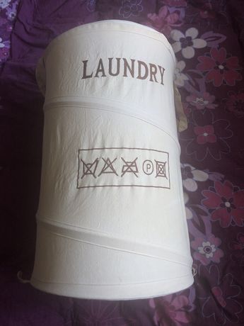 Duży materiałowy składany kosz na pranie Laundry okrągły zasuwany
