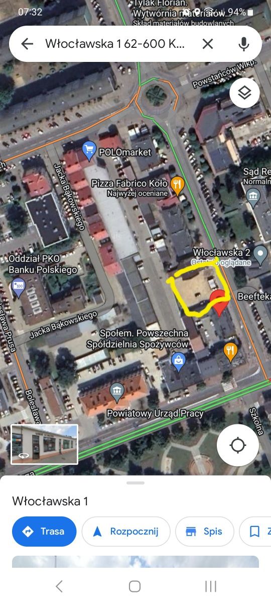 Wynajmę Plac 700m² centrum Koła ul.Włocławska 1