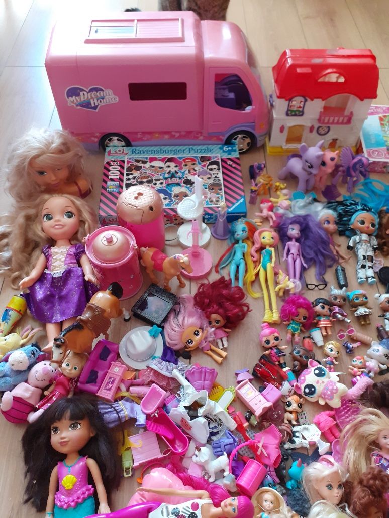 Zestaw L.O.L. Barbie, Playmobil, Kamper,Ken,Roszpunka,Pony,4xpuzzle