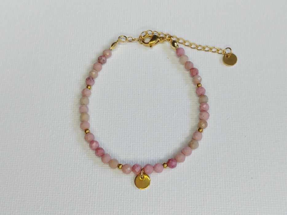 Bransoletka handmade kamienie rodonit różowa, złota, prezent