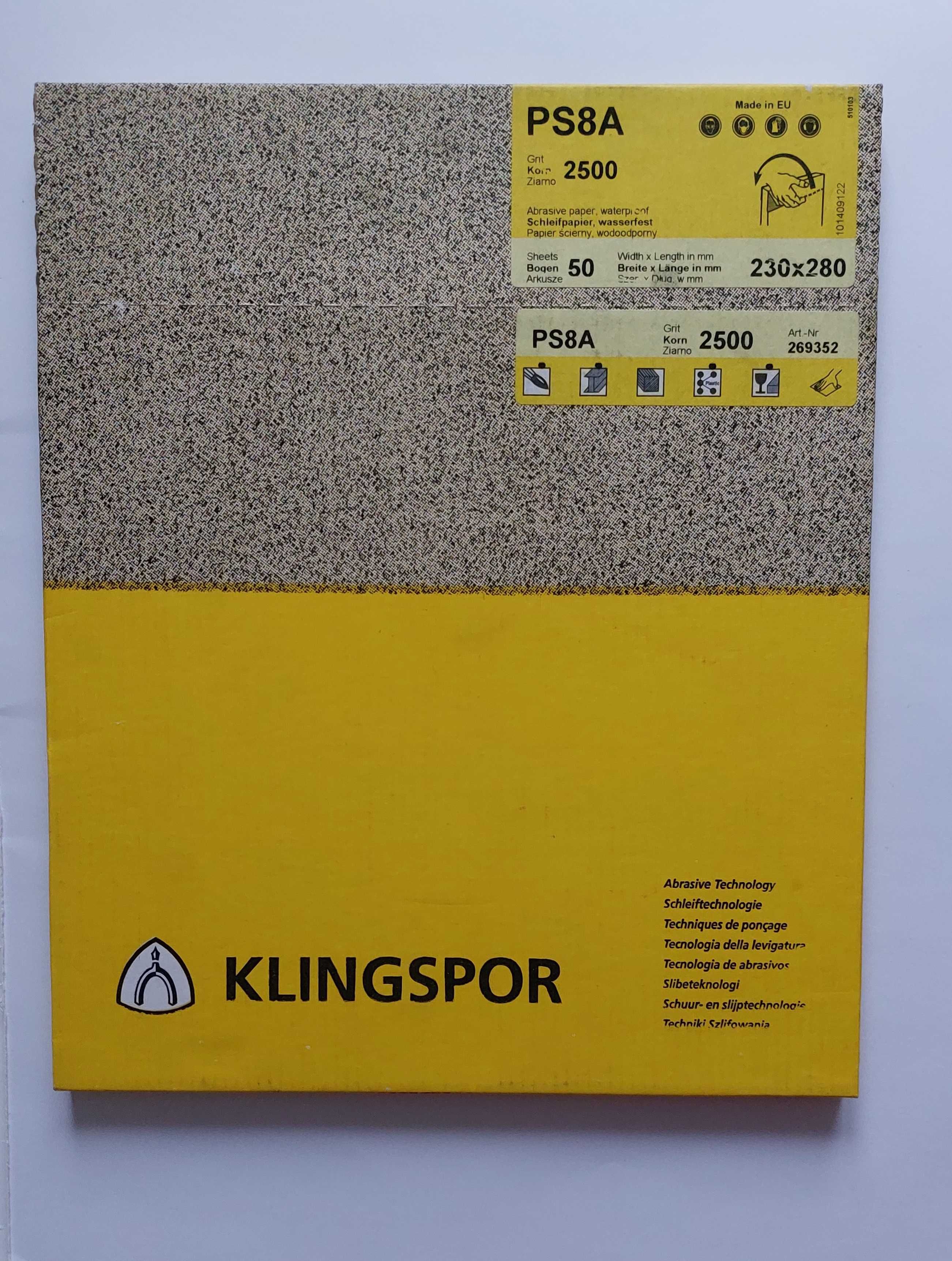 Papier ścierny wodoodporny Klingspor PS8A, ziarno 2500, 100 arkuszy
