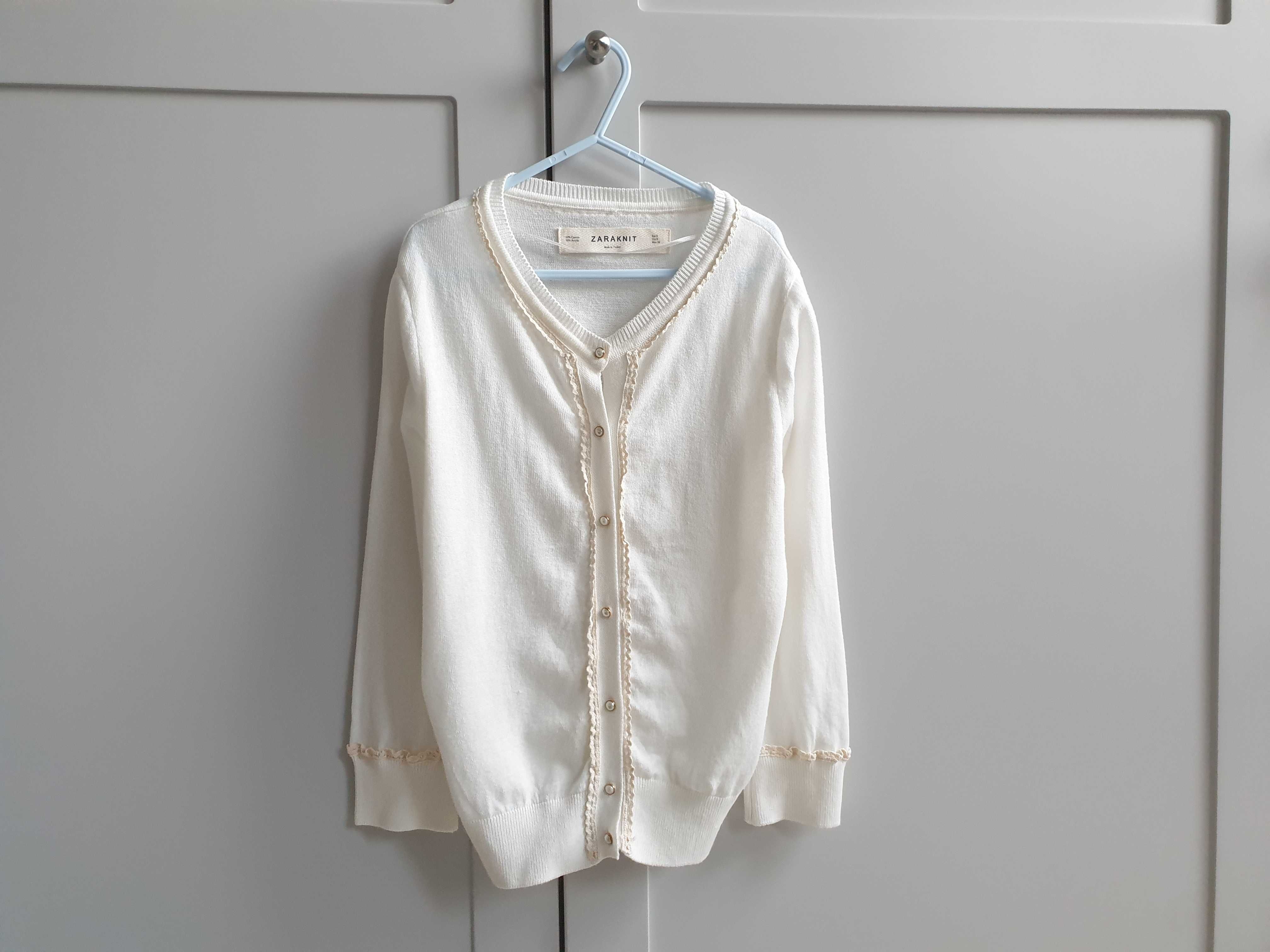 Biały kremowy sweter zapinany Zara 158 164