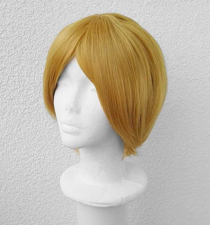 Krótka żółta złota peruka bob męska z grzywką cosplay wig żółty krótki