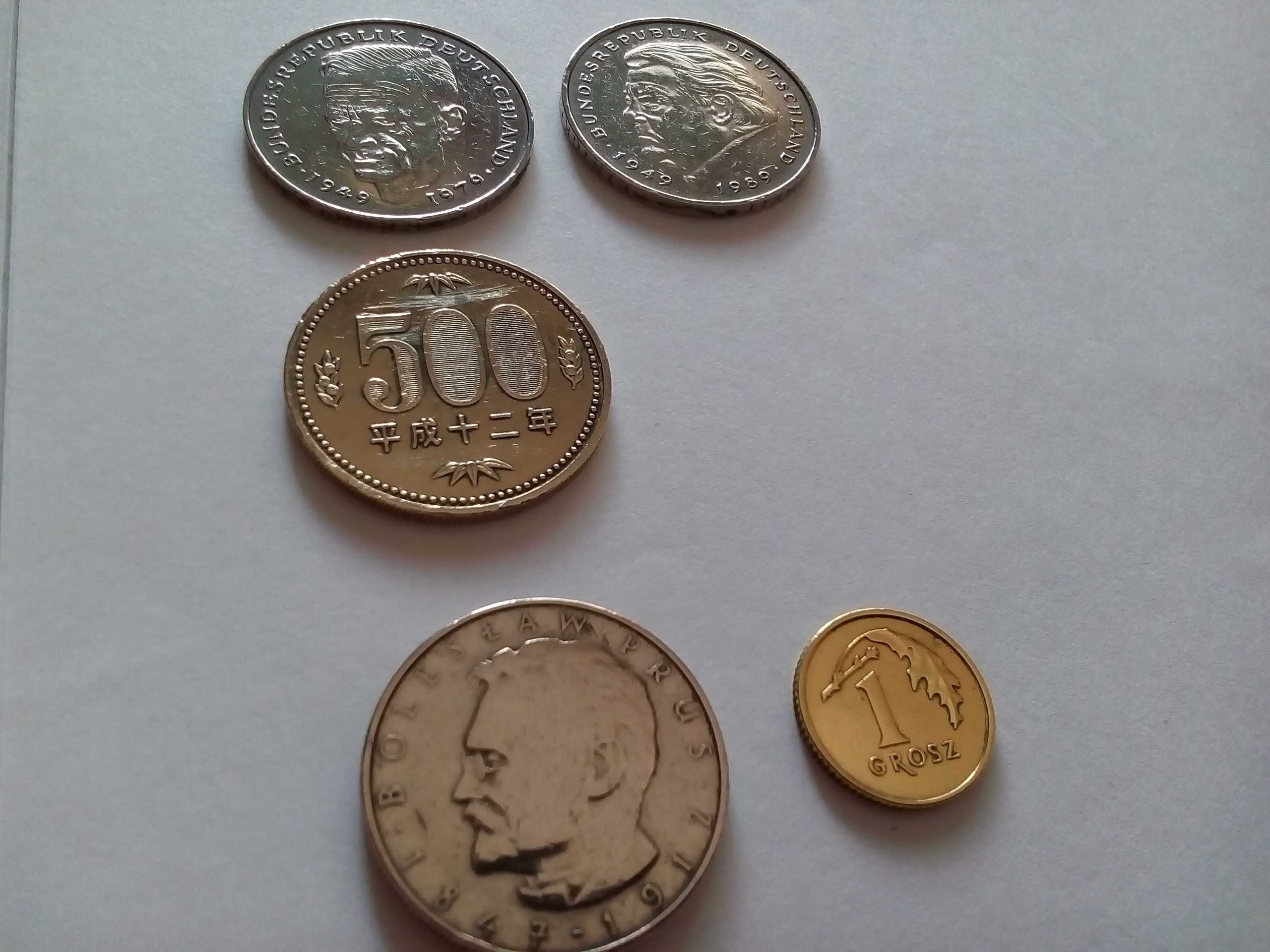 монеты 10 злотых Польша 500 иен Япония марка Германия pfennig шекель