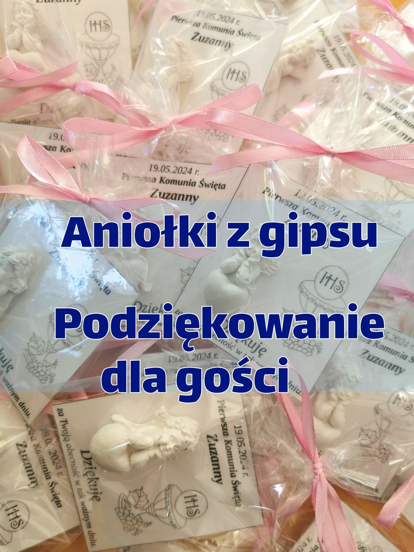 Aniołki gipsowe podziękowanie dla gości chrzest, komunia, ślub