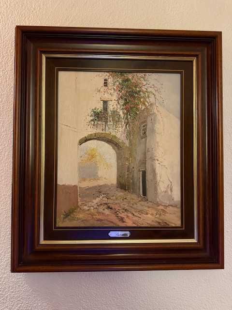 Três quadros pinturas a óleo com moldura clássica