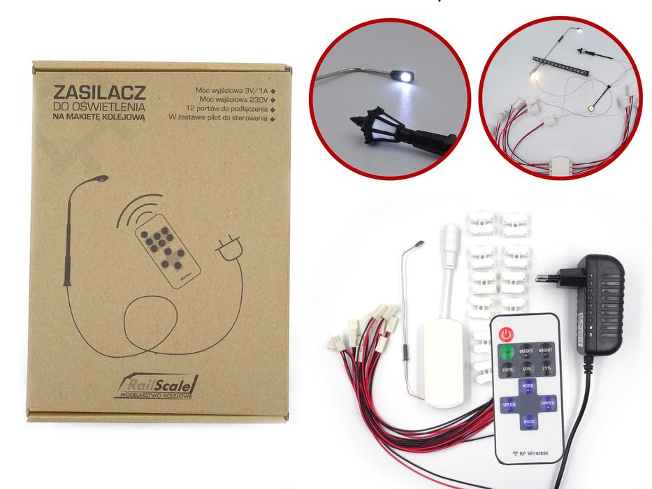 Zasilacz do oświetlenia na makietę PILOT 3V 1A zdalne sterowanie
