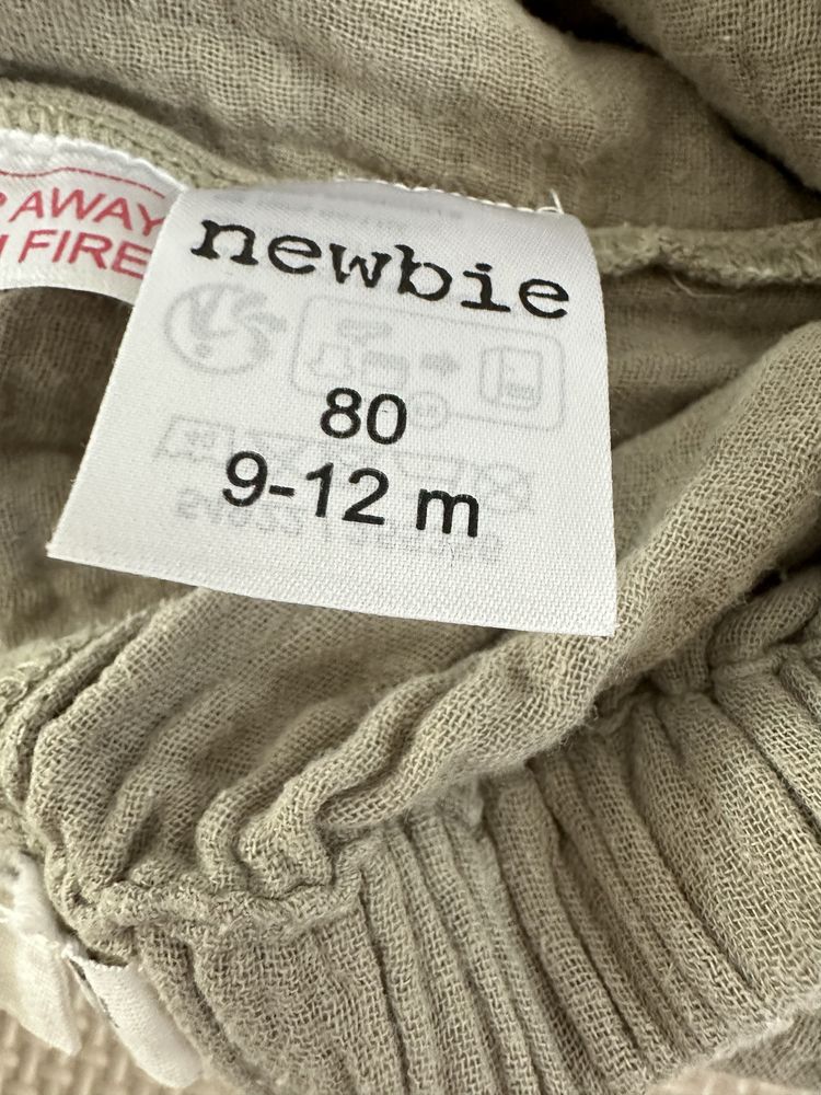 Spodnie z muślinu 80 newbie muślinowe zielone khaki