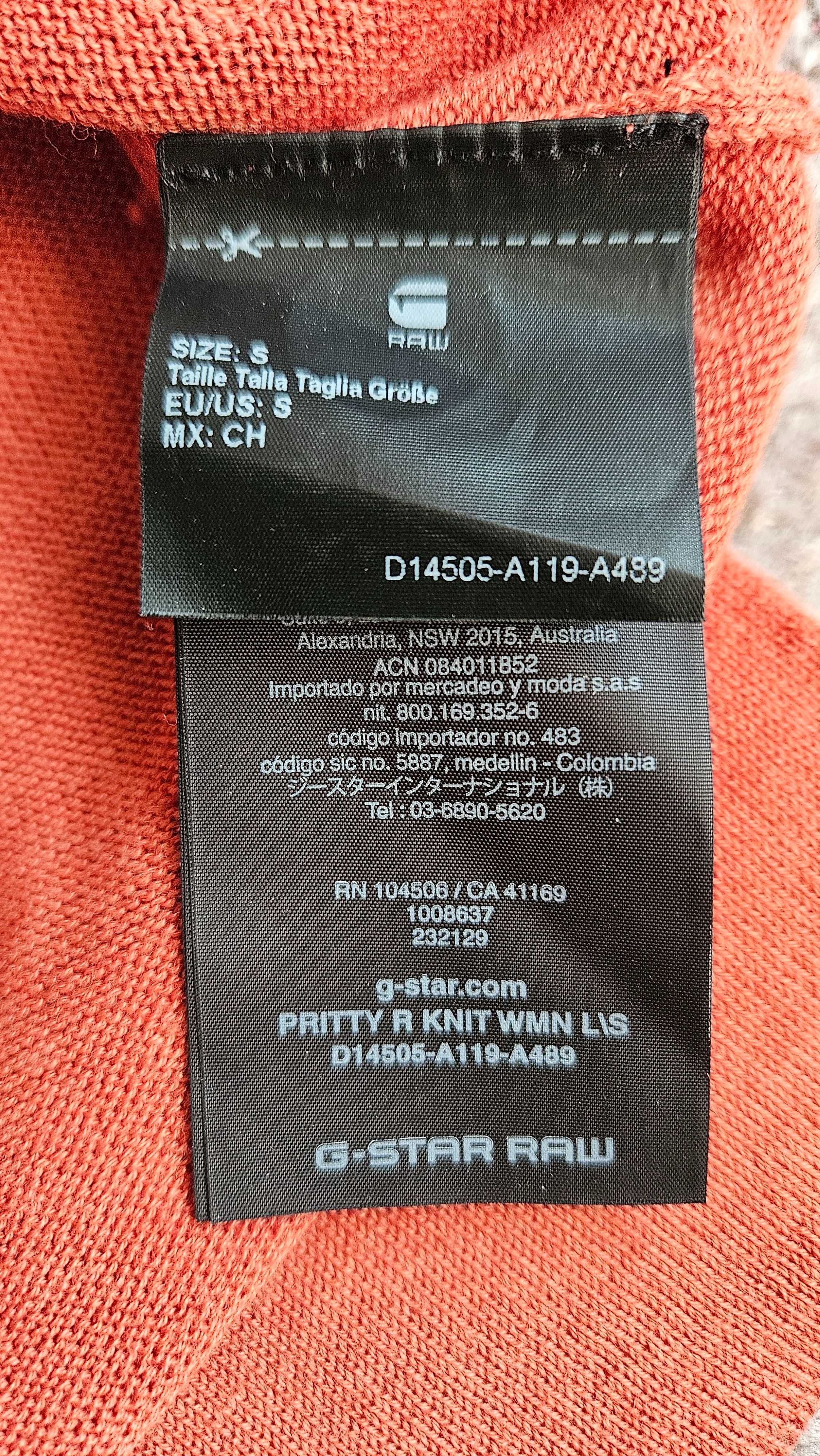 Cienki rudo-pomarańczowy sweter G-Star Raw dobry skład S/36