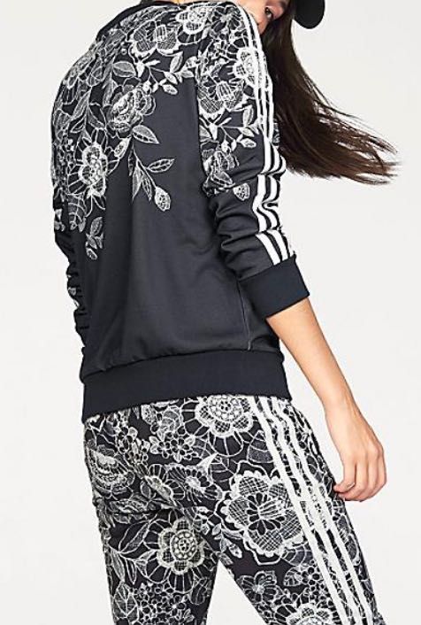 dres zestaw spodnie  bluza adidas czarny kwiaty Florido  rozmiar 36 38