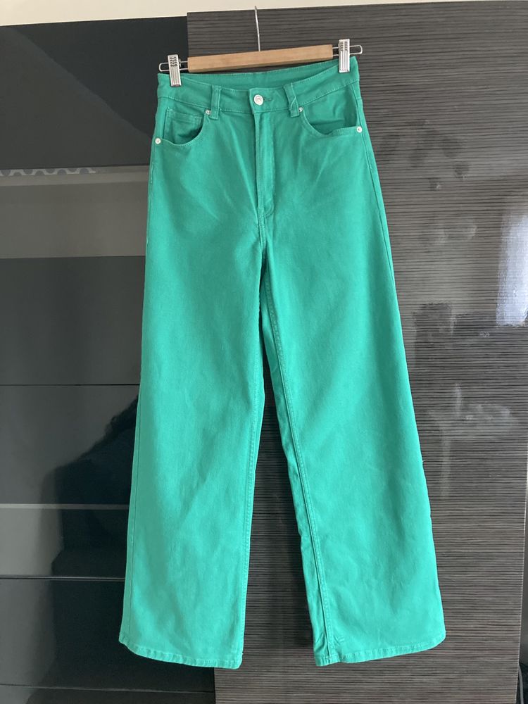 Fajne zielone jeansy dzwony H&M Wide leg y2k
