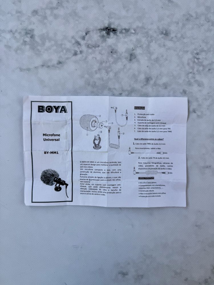 Microfone Universal Compacto COMO NOVO, COM CAIXA - BOYA BY-MM1