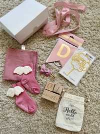 Подарок девочке, набор, кубики для фотосессии, носочки и пеленка