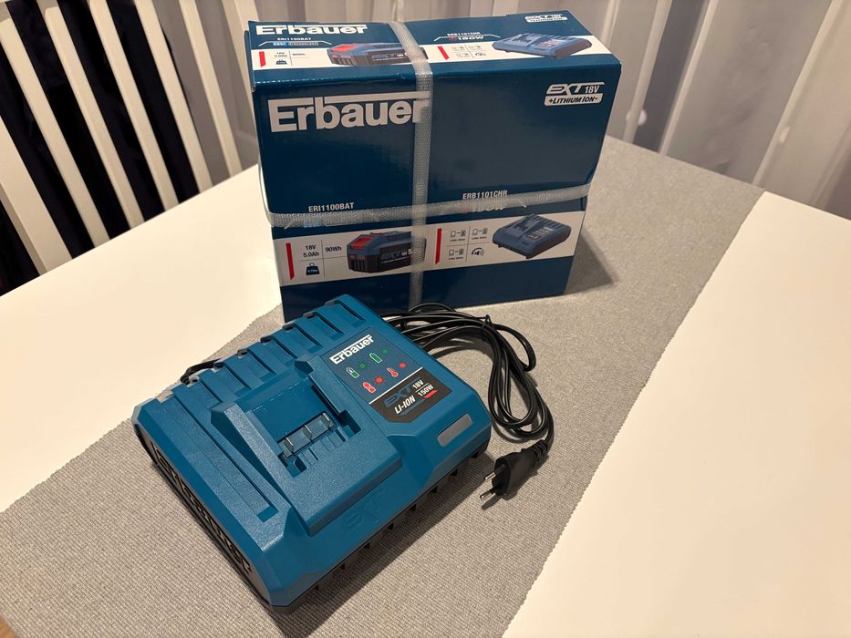 2x ładowarka Erbauer + akumulator 5Ah, nowe