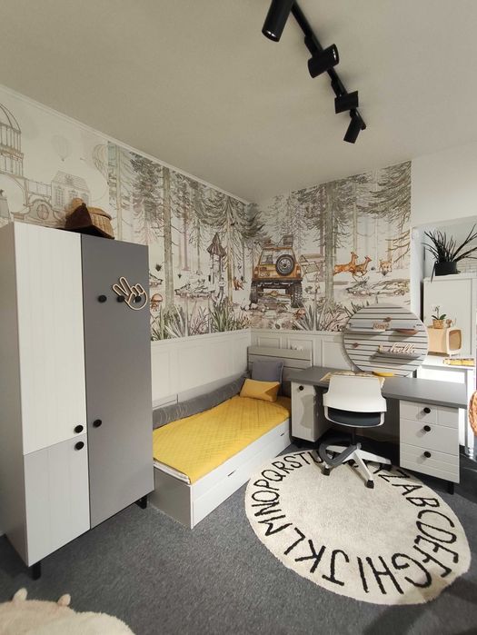 Zestaw mebli - chłopiec/ nastolatek łóżko szafa biurko szare