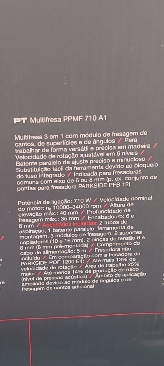Tupia/ Fresadora Parkside Performance PPMF 710 A1