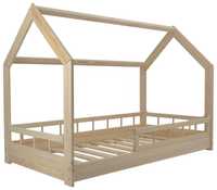 Łóżko dziecięce drewniane domek 80 x 160 cm + barierki, nielakierowane