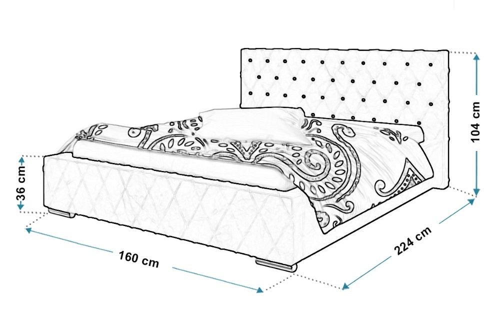 Łóżko LUX4 Glamour 140x200 stelaż pojemnik kryształki