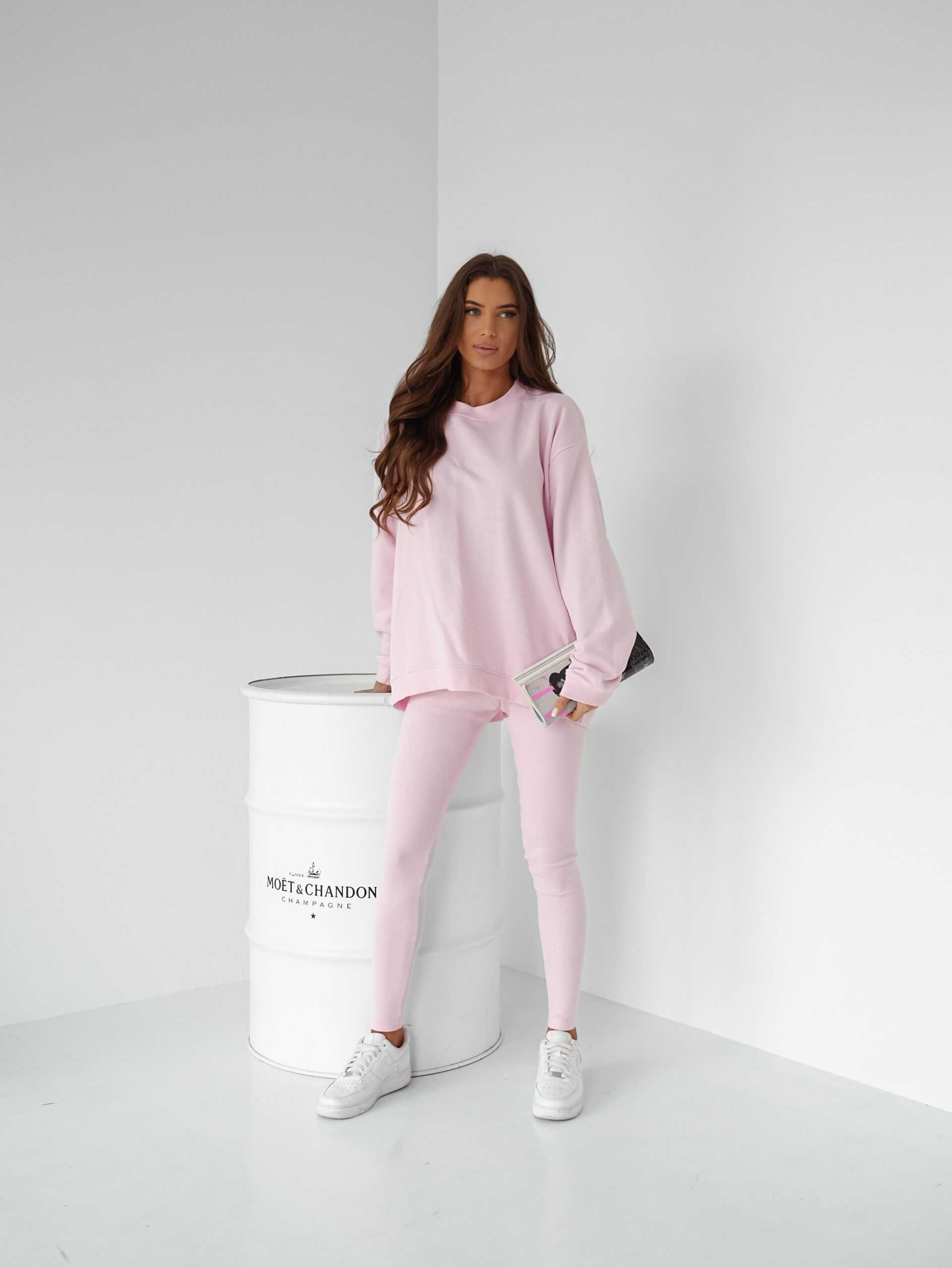 Bawełniana bluza LENOSHKA Basic Long oversize róż - Polska produkcja