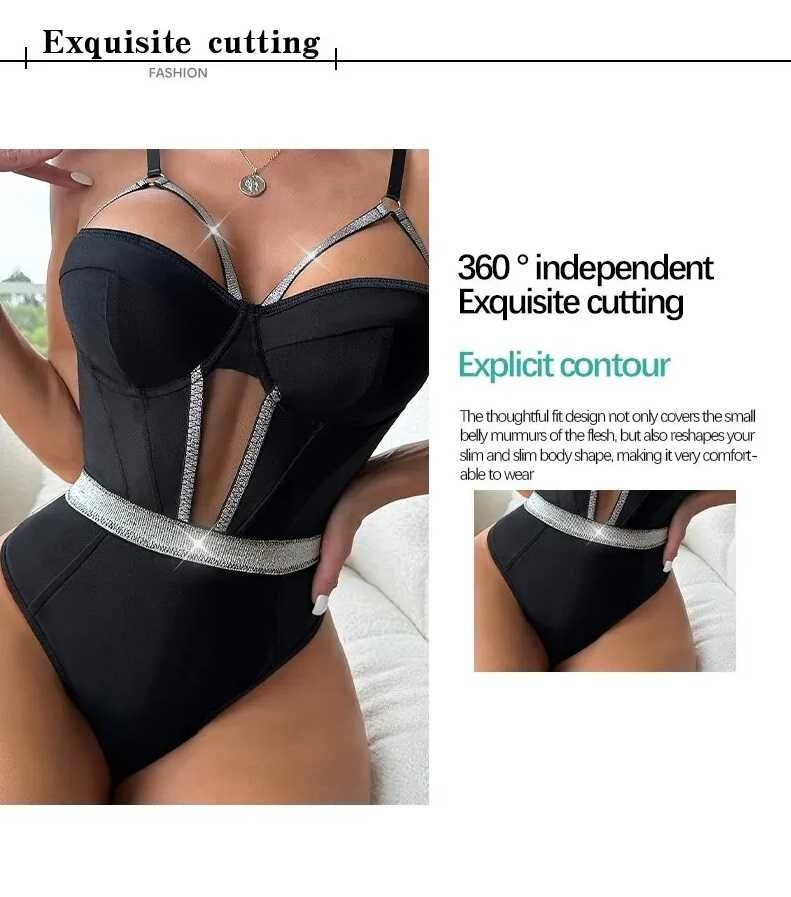 kombinezon Seksowny body Push Up bez pleców czarny rozmiar M