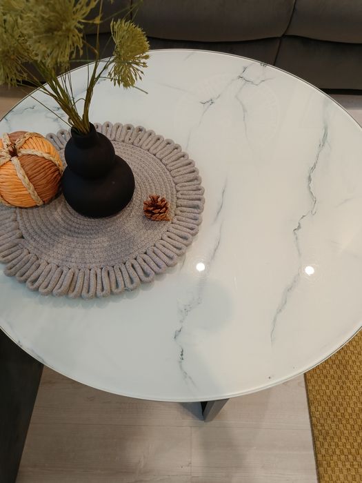 Stolik okrągły marmur kawowy szklany