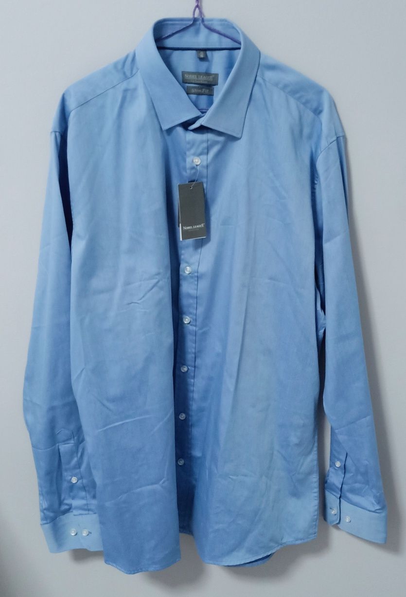 Nowa, niebieskia koszula męska na guziki, do garnituru czy jeansów 41