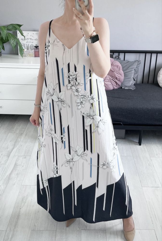 Nex długa sukienka w kwiaty na ramiączkach elegancka