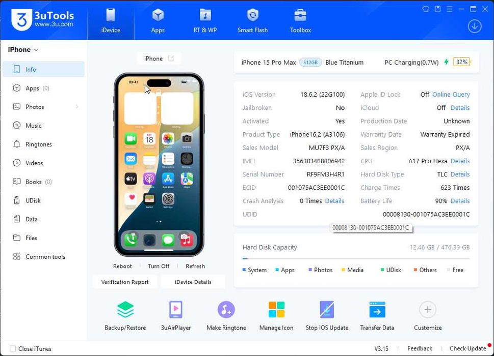 B. ŁADNY Apple iPhone 15 Pro Max 512GB Niebieski Tytan / KONDYCJA 91%
