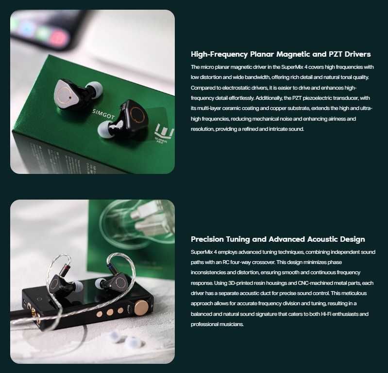 ⇒ Simgot SuperMix 4 - гибридные iem's наушники (1DD+1BA+1Planar+1PZT)