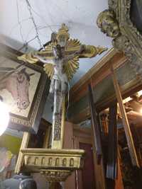 Crucifixo  de parede antigo em madeira policromada