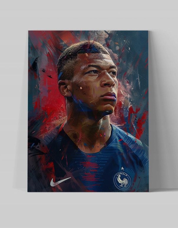 Portret Kylian Mbappé na płótnie 90x120 cm – idealny do wnętrz