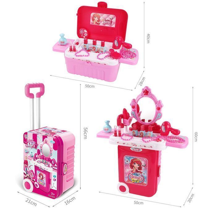 Toaletka dla dziewczynki duża z lustrem LED walizka