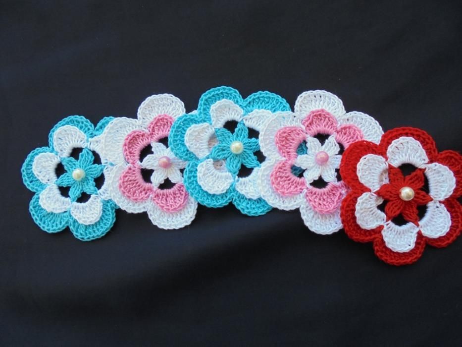Flores em croché, para aplicar, 100% algodão, 6 cm