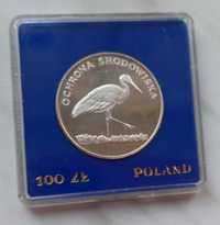 Srebrna moneta 100 złotych z 1982 roku - bocian