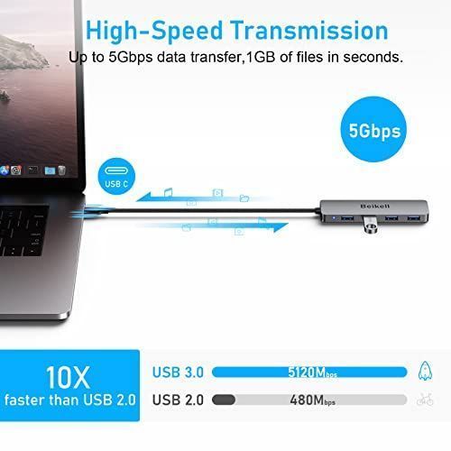 Beikell USB C Hub z USB 3.0 5 Gb/s 4 portowy