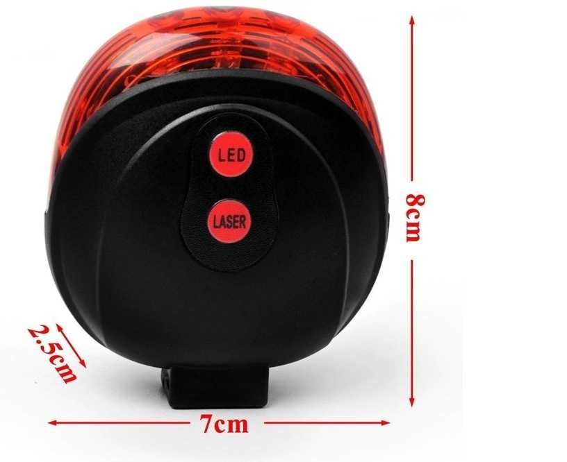 Luz traseira de bicicleta com 5 LED e 2 laser - À prova de água