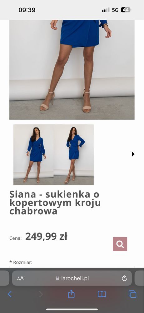 Kopertowa sukienka w kolorze chabrowym r. M
