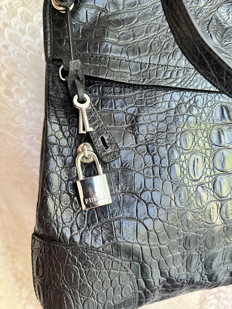 Сумка через плечо кожа натуральная Furla Black Croc оригинал