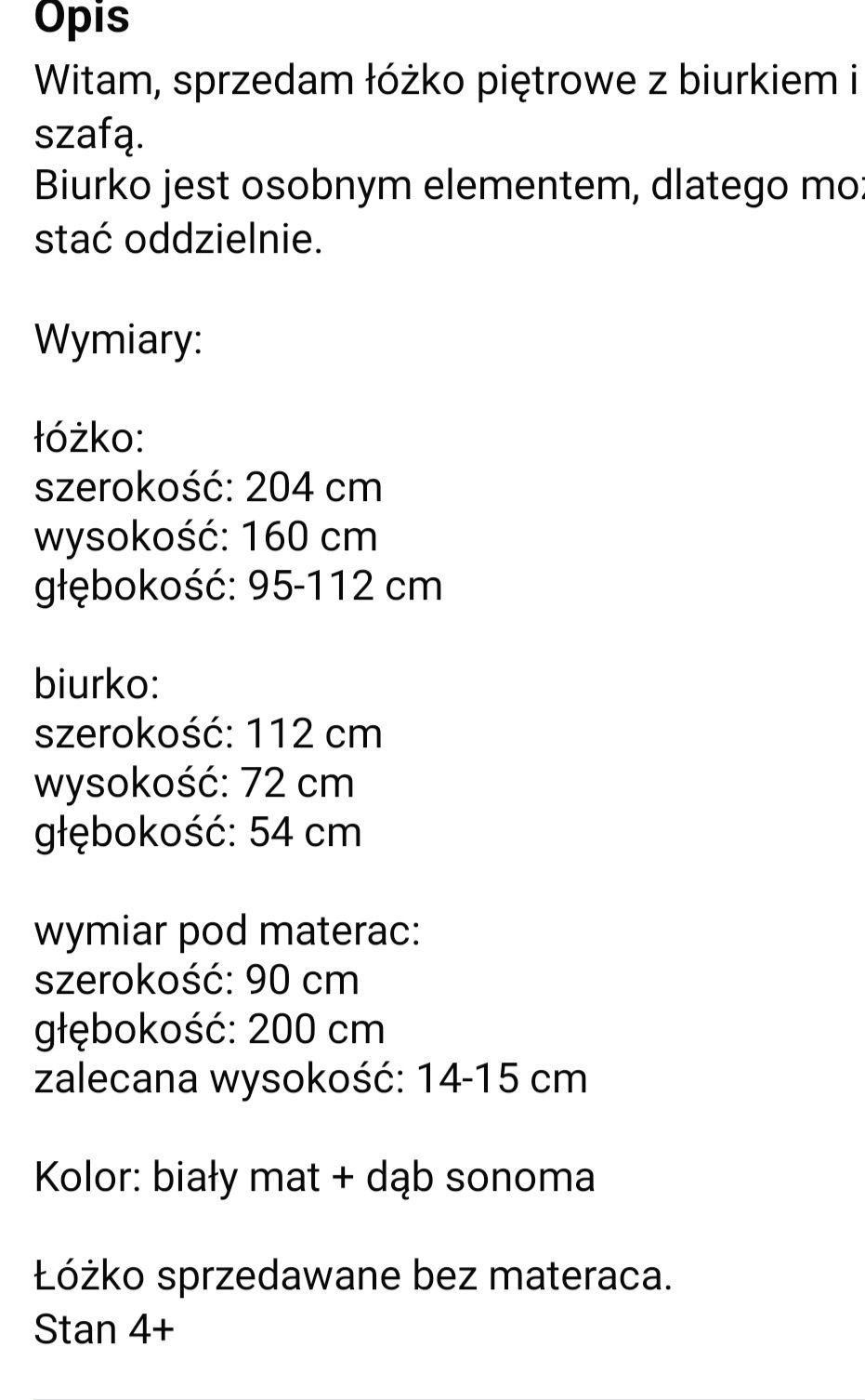 Łóżko piętrowe z szafą i biurkiem