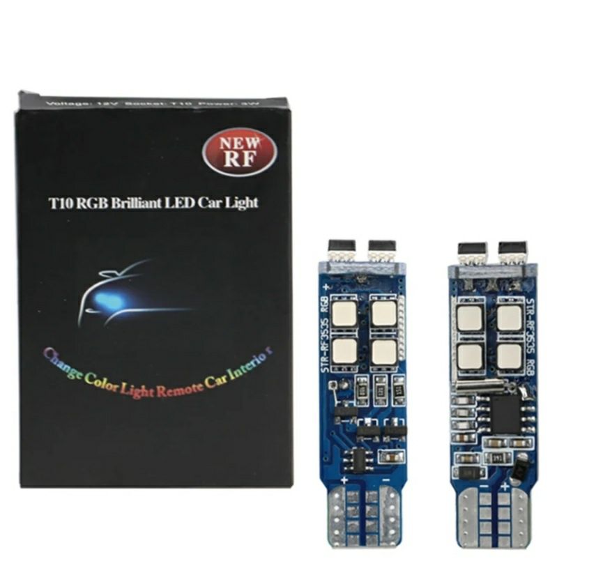 Светодиодные лампы габаритов RGB LED T10 W5W пульт 12 цвет+бел +строб
